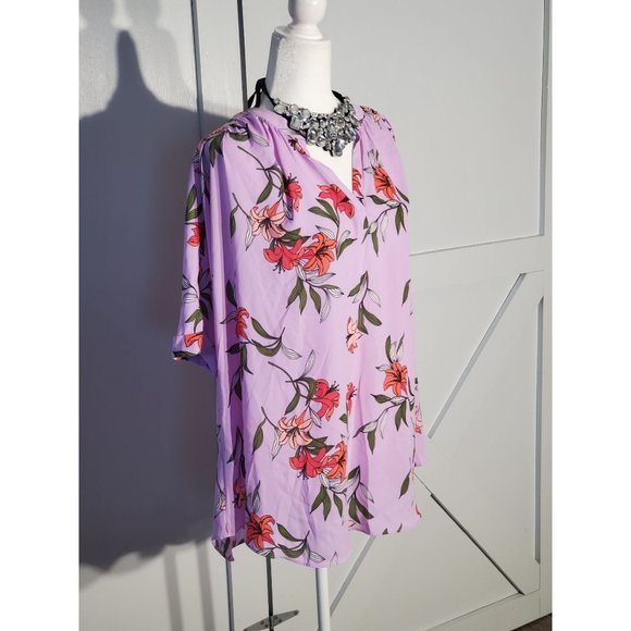 NEW! WORTHINTONG FLORAL BLOUSE COLOR PURPLE SHORT SLEEVE POLYESTER SIZE PL - Picture 3 of 5